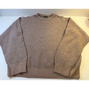 Jos. A. Bank Mens Lambswool Blend Honeycomb Knit Crew Neck Sweater Tan Brown L